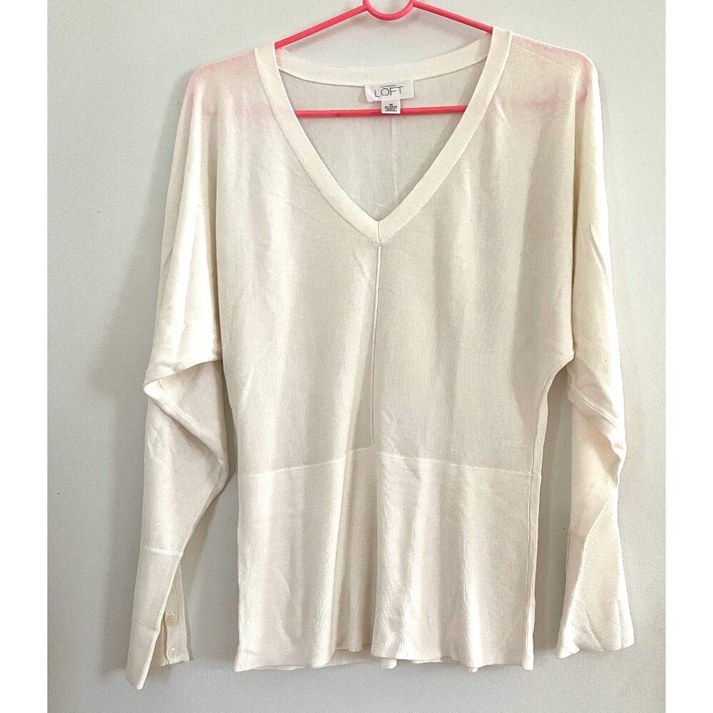 Off-White V-neck Lightweight Sweater Bell Sleeve LOFT by Anne Taylor Size M
